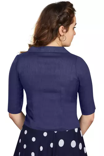 Women's Navy Blue Art Silk Button Readymade Blouse