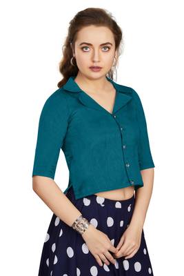 Women's Teal Art Silk Button Readymade Blouse 2