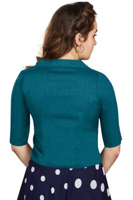 Women's Teal Art Silk Button Readymade Blouse 3