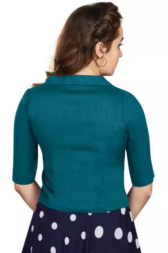 Women's Teal Art Silk Button Readymade Blouse