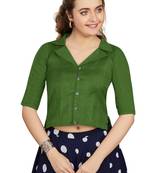Women's Green Art Silk Button Readymade Blouse