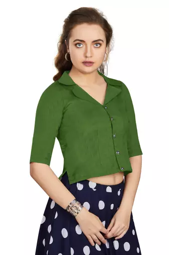 Women's Green Art Silk Button Readymade Blouse