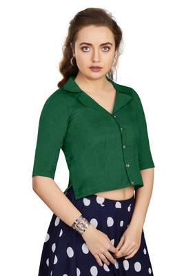 Women's Bottle Green Art Silk Button Readymade Blouse 2