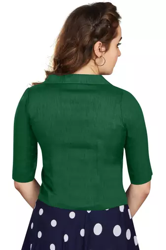 Women's Bottle Green Art Silk Button Readymade Blouse
