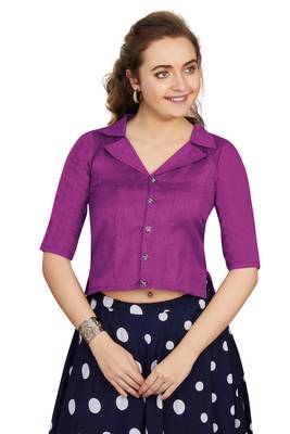 Women's Purple Art Silk Button Readymade Blouse 1