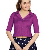 Women's Purple Art Silk Button Readymade Blouse