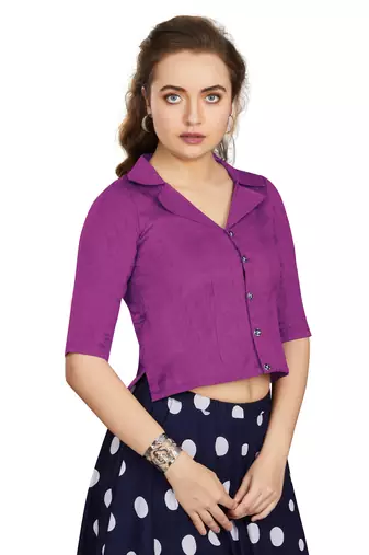 Women's Purple Art Silk Button Readymade Blouse