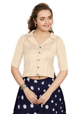 Women's Off White Art Silk Button Readymade Blouse 1