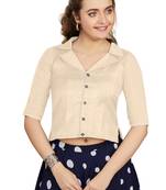 Women's Off White Art Silk Button Readymade Blouse