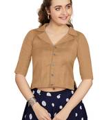 Women's Beige Art Silk Button Readymade Blouse