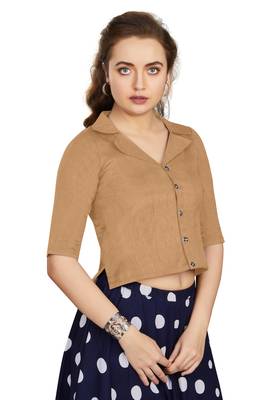 Women's Beige Art Silk Button Readymade Blouse 2