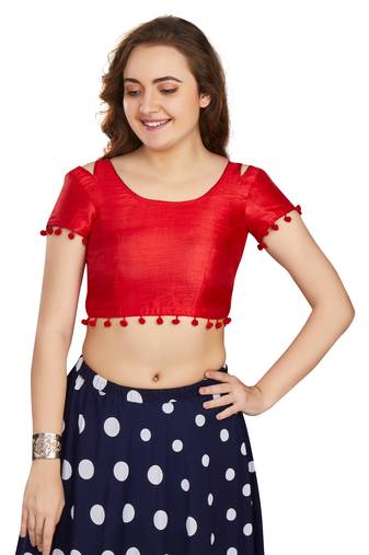 Women's Orange Art Silk Button Readymade Blouse