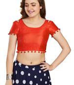 Orange Art Silk Pom Pom Lace Readymade Blouse