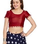 Maroon Art Silk Pom Pom Lace Readymade Blouse
