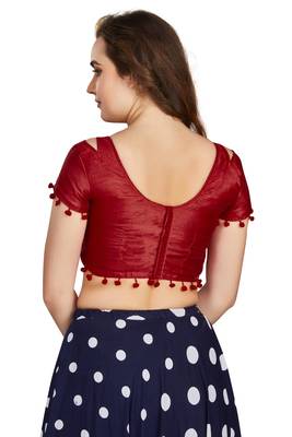 Maroon Art Silk Pom Pom Lace Readymade Blouse 2