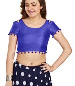 Blue Art Silk Pom Pom Lace Readymade Blouse