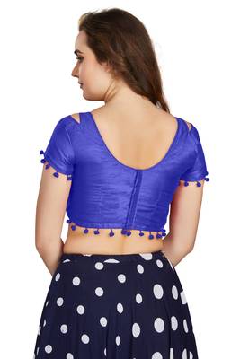 Blue Art Silk Pom Pom Lace Readymade Blouse 2