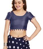 Navy Blue Art Silk Pom Pom Lace Readymade Blouse
