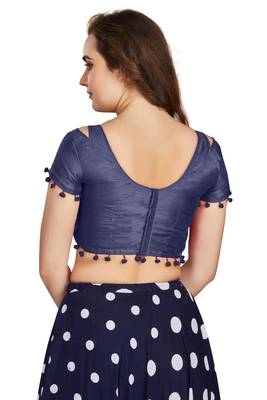 Navy Blue Art Silk Pom Pom Lace Readymade Blouse 2