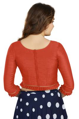 Orange Art Silk Designer Party Wear Readymade Blouse 2