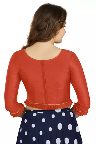 Orange Art Silk Designer Party Wear Readymade Blouse