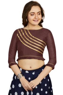 Coffee Art Silk Designer Party Wear Readymade Blouse 1