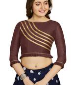 Coffee Art Silk Designer Party Wear Readymade Blouse