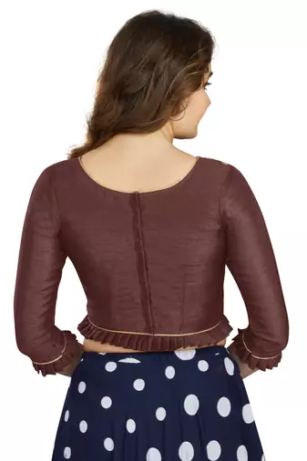 Coffee Art Silk Designer Party Wear Readymade Blouse