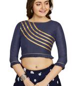 Navy Blue Art Silk Designer Party Wear Readymade Blouse