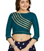 Teal Art Silk Designer Party Wear Readymade Blouse