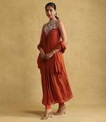 Rust embroidered kurta set by RITU KUMAR