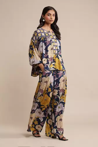 Blue printed kurta plazzo set by RITU KUMAR