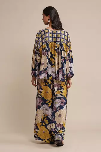 Blue printed kurta plazzo set by RITU KUMAR