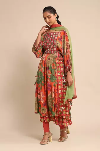 Orange printed kurta set by RITU KUMAR