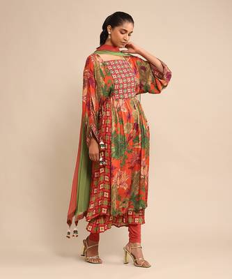 Orange printed kurta set by RITU KUMAR 3
