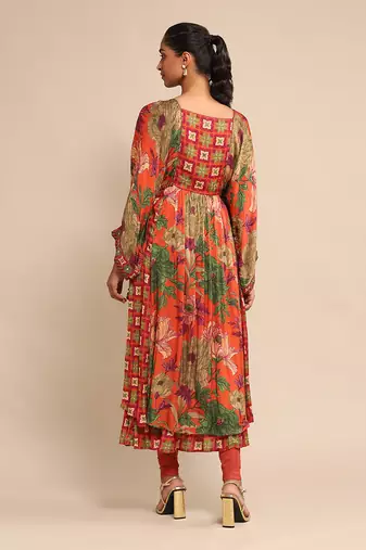 Orange printed kurta set by RITU KUMAR