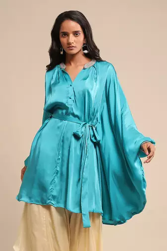 Blue solid kurti by RITU KUMAR