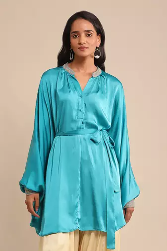 Blue solid kurti by RITU KUMAR