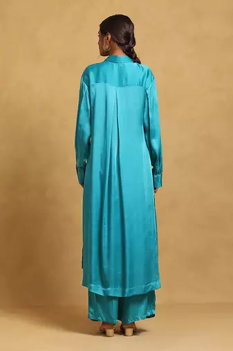 Blue soild kurta plazzo set By ritu kumar
