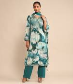 Teal embroidered kurta set by ritu kumar