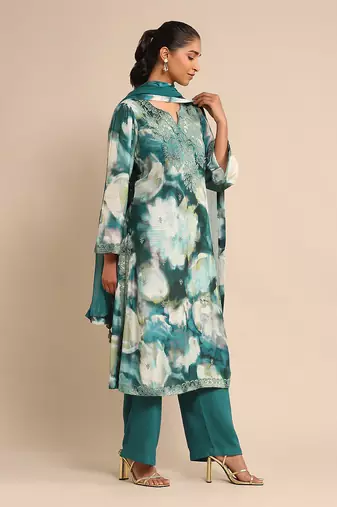 Teal embroidered kurta set by ritu kumar