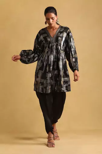 Black embroidered dhoti set by ritu kumar
