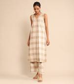 Beige checked kurta pant set