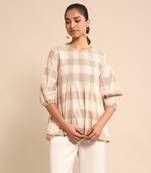 Beige checked short kurti By ritu kumar