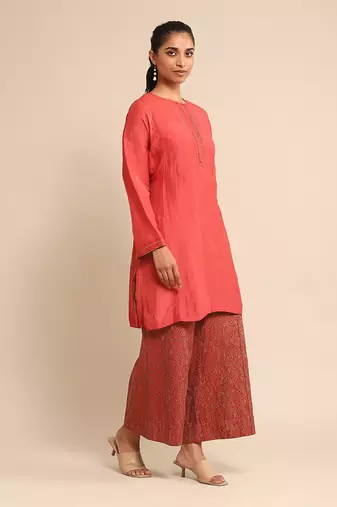 Red solid kurta By ritu kumar