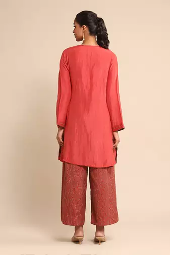 Red solid kurta By ritu kumar