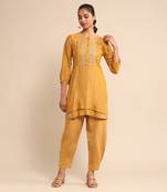 Yellow embroidered kurta pant set