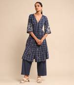 Blue checked kurta pant set By ritu kumar