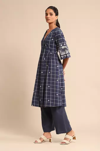 Blue checked kurta pant set By ritu kumar