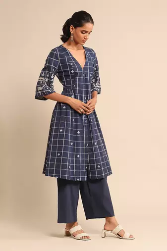 Blue checked kurta pant set By ritu kumar